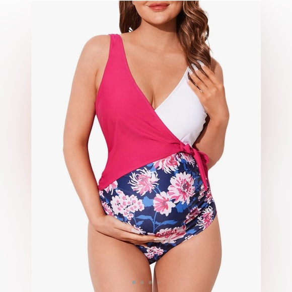 Summer Mae Maternity Swimsuit One Piece Tie Front Bathing Suit V Neck Pregnancy - Picture 1 of 8